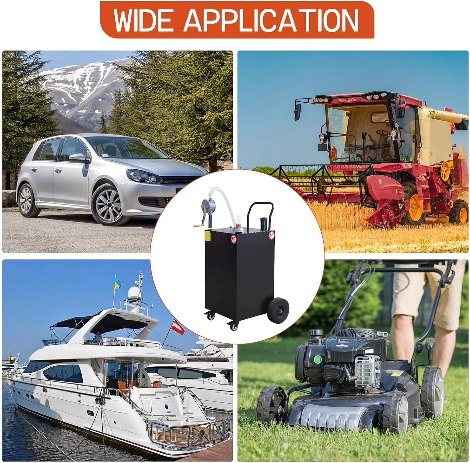 45 Gallon Fuel Caddy, Portable Gas & Diesel Storage Tank with Manual Pump, Fuel Caddy with 4 Wheels for Refueling Cars, Trucks, Lawn Mowers, ATVs, and Boats.