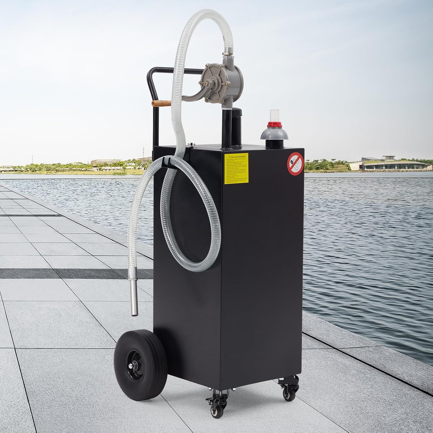 45 Gallon Fuel Caddy, Portable Fuel Caddy with Manual Pump - Heavy Duty Gas & Diesel Storage Tank on 4 Wheels, for Gasoline/Diesel Transfer to Cars, Trucks, ATVs, Boats, Lawn Mowers & Equipment