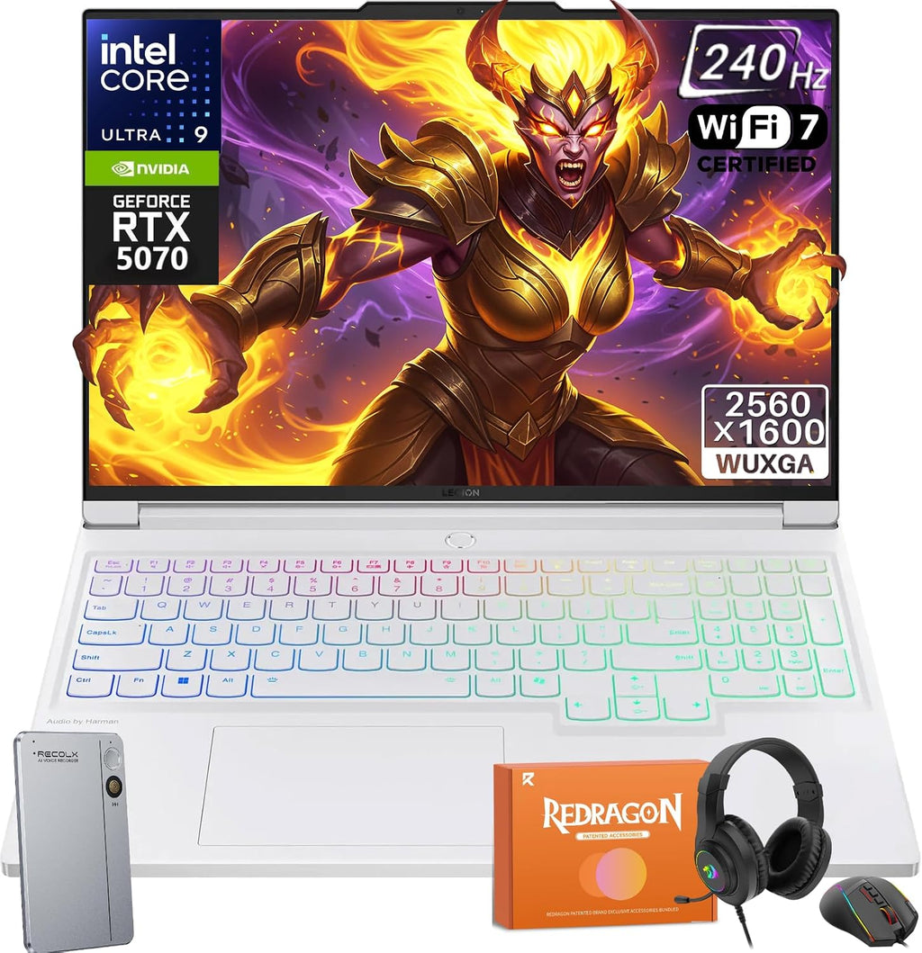 Lenovo Legion 7i Gaming Laptop, Ultra 9 275HX(24-core, 24-Thread, Up to 5.4GHz), 16' OLED 240Hz, 32 GB DDR5, 2 TB SSD, Wi-Fi 7, Backlit KB, Win11 Pro, W/REDRAGON Accessories, RECOLX AI Voice Recorder