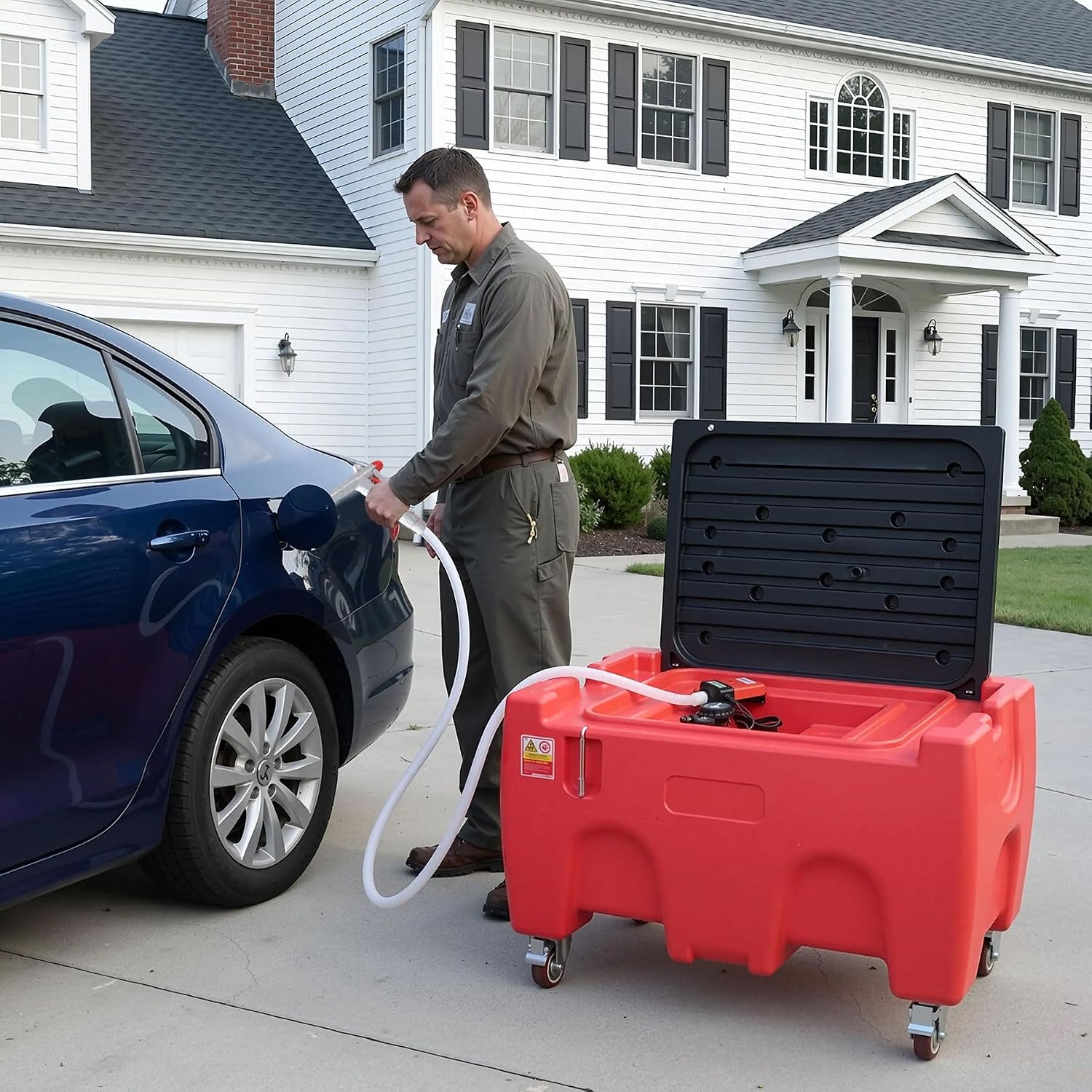 40 Gallon Fuel Caddy, Portable Gas Storage Tank with Battery Powered Transfer Pump & 4 Wheels, Gasoline Diesel Fuel Container for Cars, ATVs, Boats, Lawn Mowers, Red