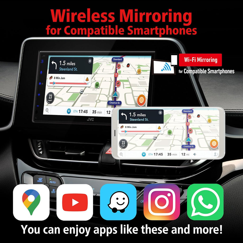 JVC KW-M690BW 6.8' Capacitive Touchscreen Car Stereo – Wireless Apple CarPlay & Android Auto, Bluetooth, USB Mirroring, 13-Band EQ