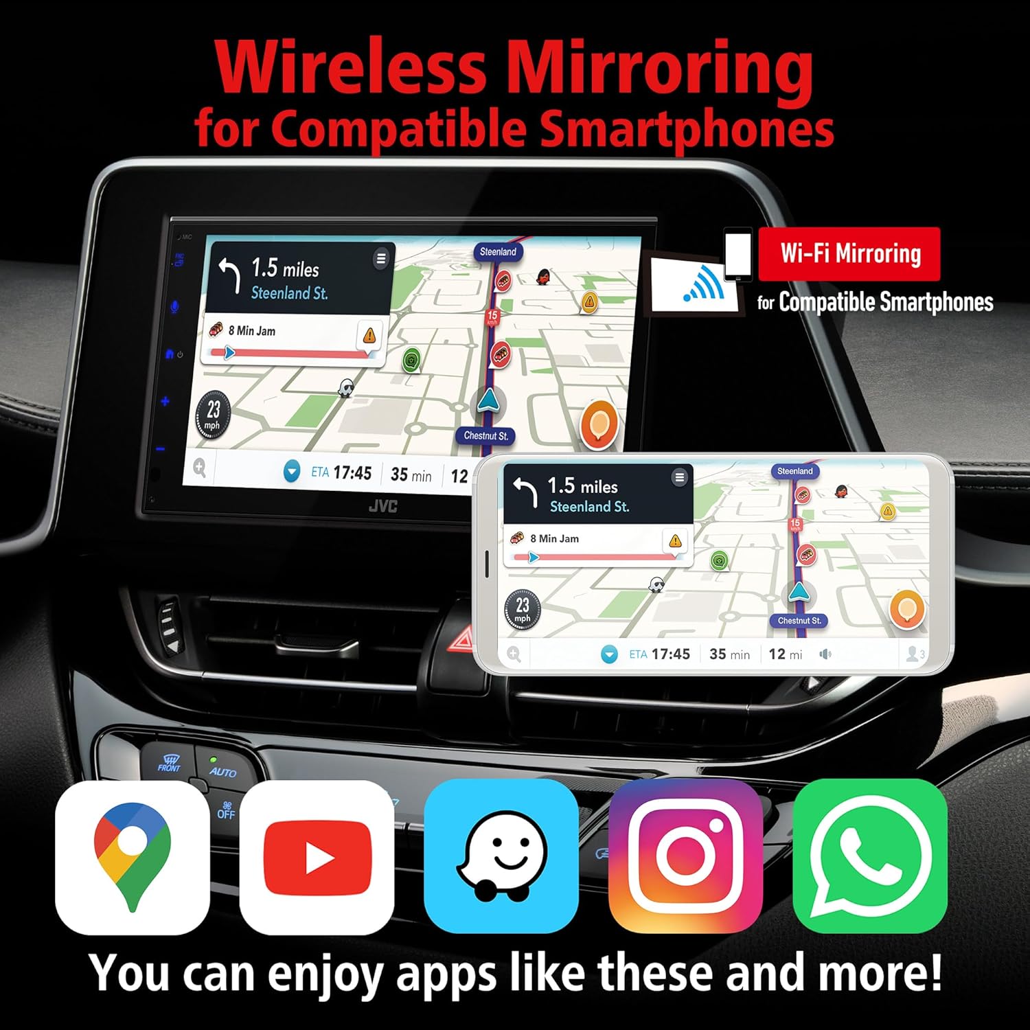 JVC KW-M690BW 6.8' Capacitive Touchscreen Car Stereo – Wireless Apple CarPlay & Android Auto, Bluetooth, USB Mirroring, 13-Band EQ