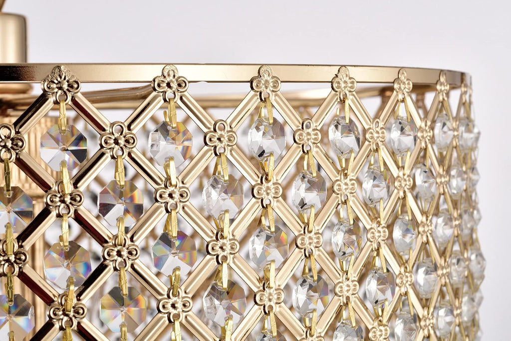 Edvivi Marya 4-Light Round Crystal Chandelier Ceiling Fixture | Beaded Drum Shade (Gold)