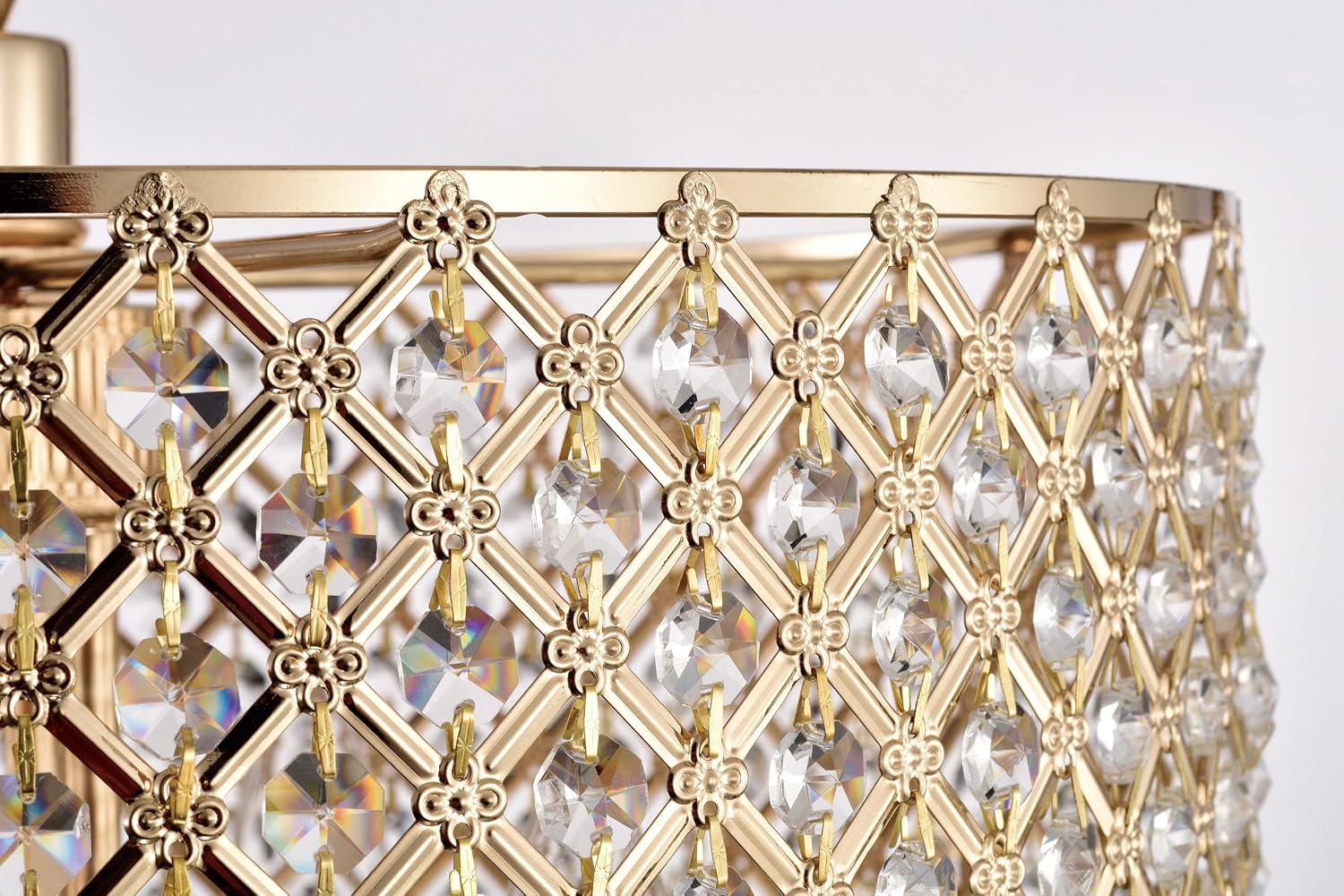 Edvivi Marya 4-Light Round Crystal Chandelier Ceiling Fixture | Beaded Drum Shade (Gold)
