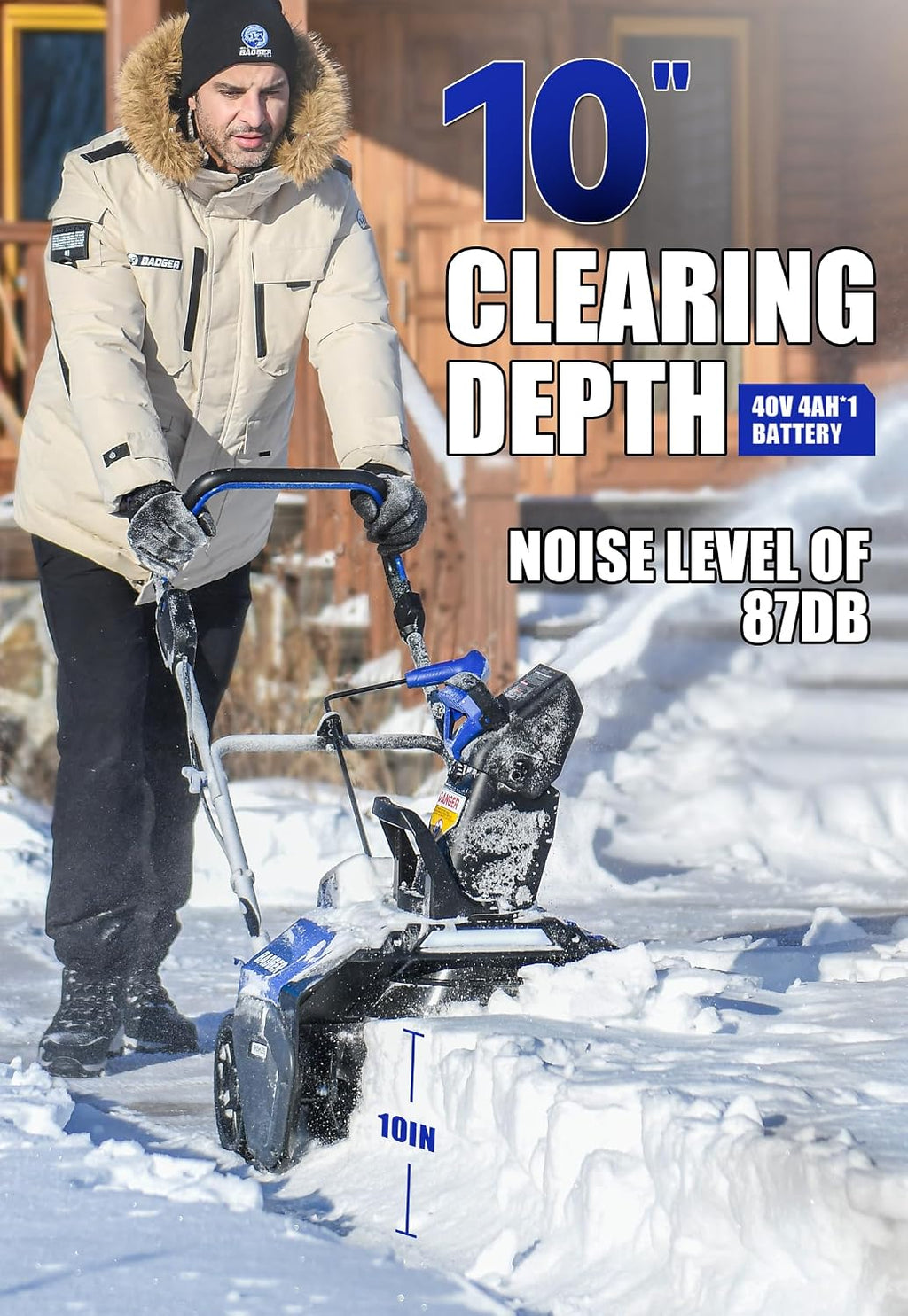 Wild Badger Power Cordless Snow Blower 40V 20' Electric, Brushless Battery Powered with LED Single Stage for Wet Snow and Heavy Snow, Blue