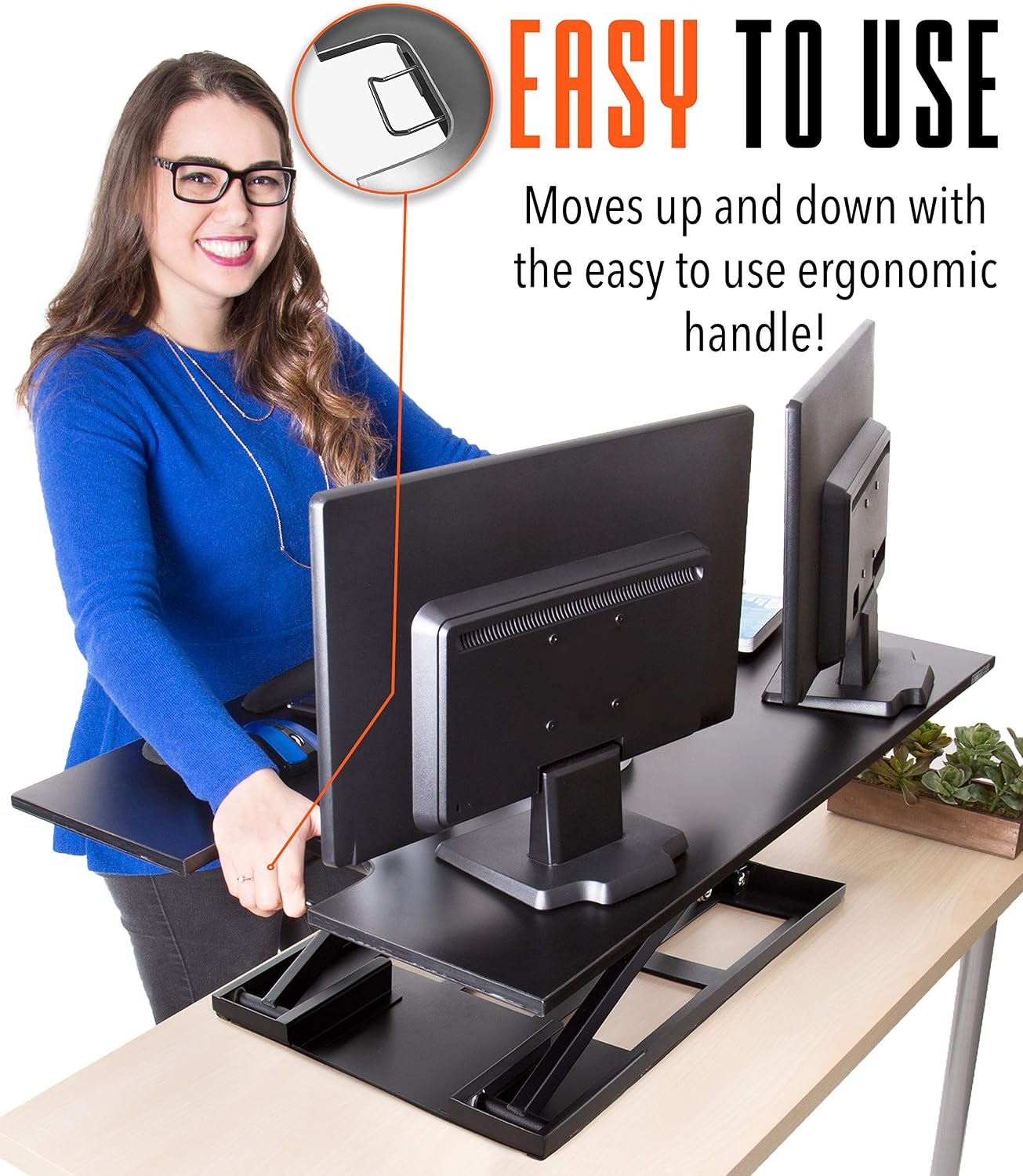 Stand Steady X-Elite Pro XL, Ergonomic Adjustable Height Standing Desk Converter, Extra Large Sit to Stand Laptop Desk Riser, Easily Fits 2 Computer Monitors, Raises Desk Height 7 to 16-inches (Black)
