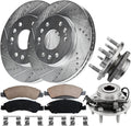 Front Brake Kit Replacement for Chevy Suburban Silverado 1500 2008 2009 2010 2011 2012 2013, GMC Sierra 1500 Brake Pads and Rotors w/Wheel Bearing Drilled Slotted Brakes 12.99' [6-Lug 4WD]