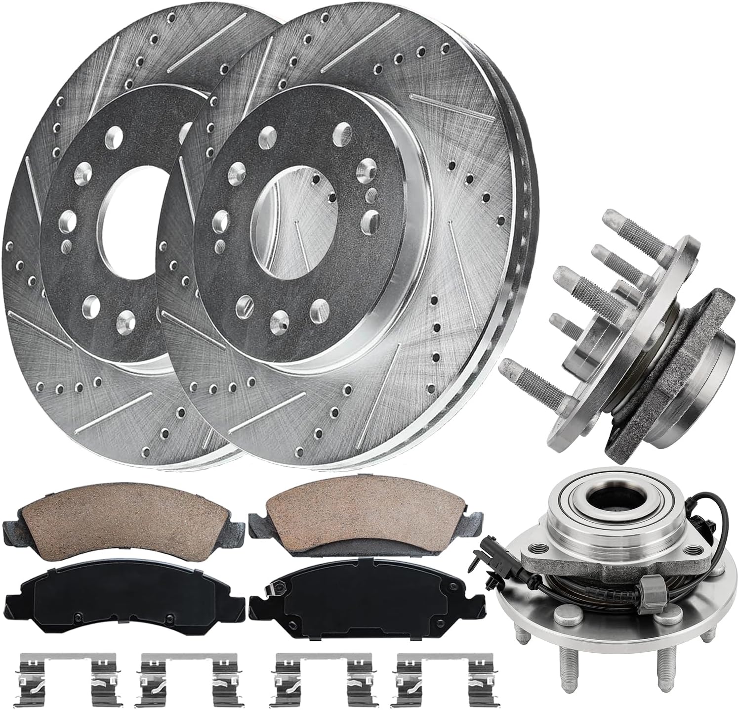 Front Brake Kit Replacement for Chevy Suburban Silverado 1500 2008 2009 2010 2011 2012 2013, GMC Sierra 1500 Brake Pads and Rotors w/Wheel Bearing Drilled Slotted Brakes 12.99' [6-Lug 4WD]