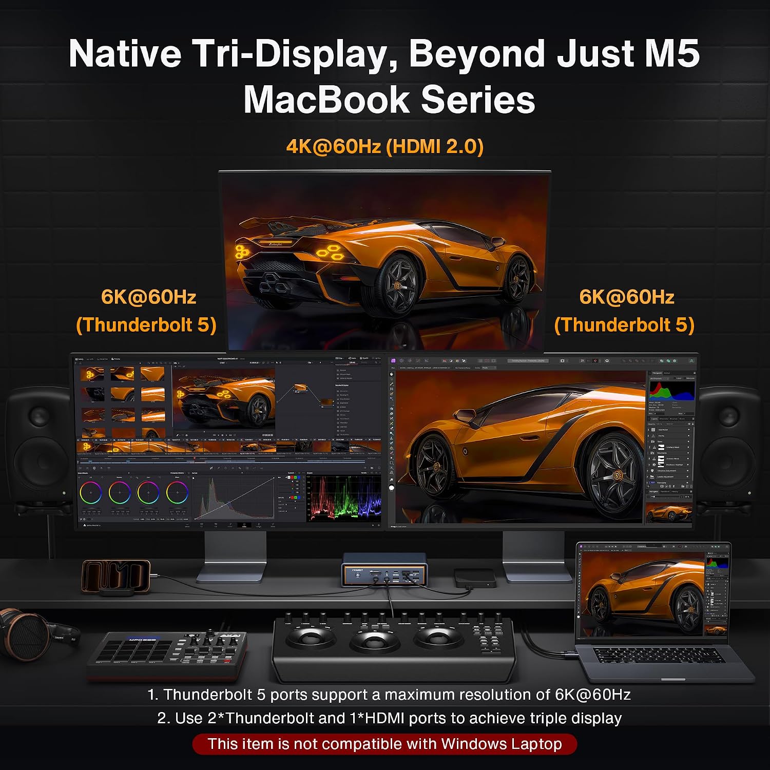 iVANKY 23-in-1 Intel Certified Thunderbolt 5 FusionDock Max 2, 120Gbps MacBook Docking Station, Triple 6K@60Hz Display for Mac M1-M5 Pro/Max, 140W PD, 2.5GbE, Cooling Fan (Incompatible with Windows)