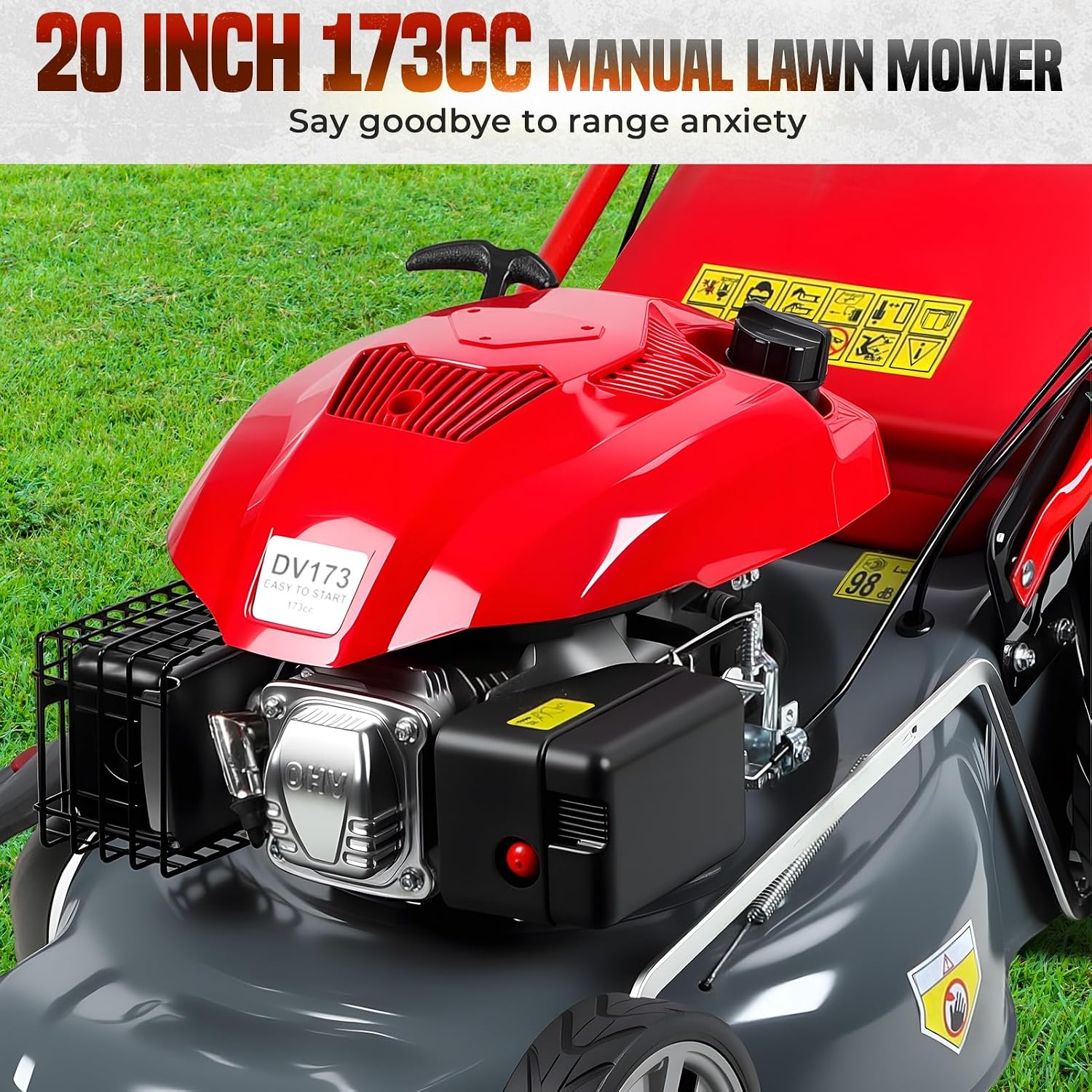 173cc Self Propelled Gas Lawn Mower, 20' 3-in-1 Mulch/Bag/Side-Discharge with 60L Bag,Heavy Duty for Hills, Thick Grass & Large Yards, Rear Wheel Drive for Easy Maneuvering Red