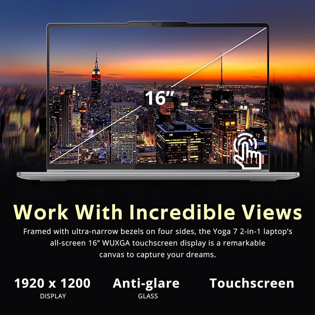 Lenovo Yoga 7 2-in-1 16' 2K Touchscreen Laptop, AMD Ryzen 7 8840HS, 16GB LPDDR5X, 2.28TB Storage (2TB SSD+288GB Docking Station Set), Backlit Keyboard, Fingerprint Reader, WiFi 6E, Win 11, Artic Grey