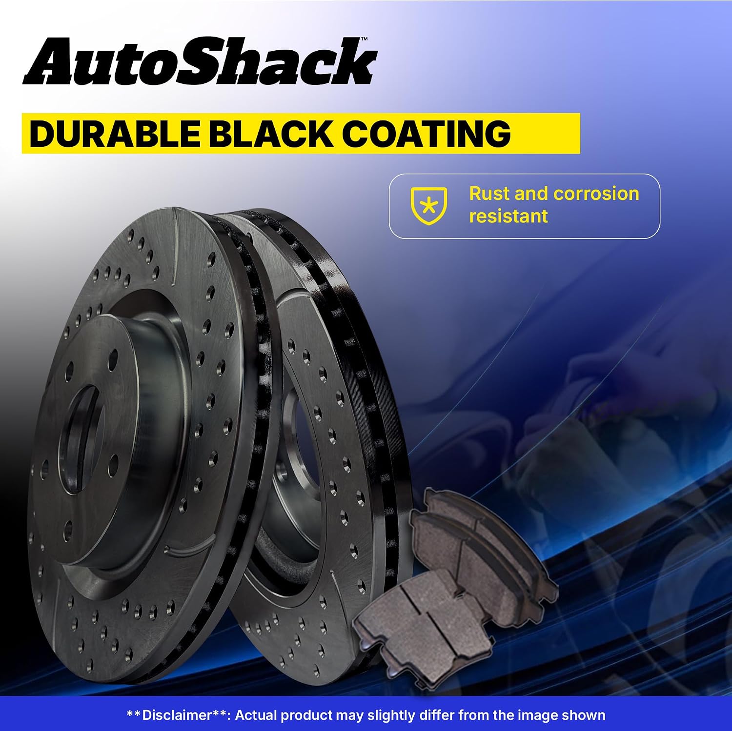 AutoShack Front & Rear Brake Rotors & Ceramic Pads for Toyota & Lexus, RAV4 2006-2008 HS250h 2010-2012, FWD 4WD L4 2.4L - E-Coated Drilled & Slotted - Black Finish - NightGuard