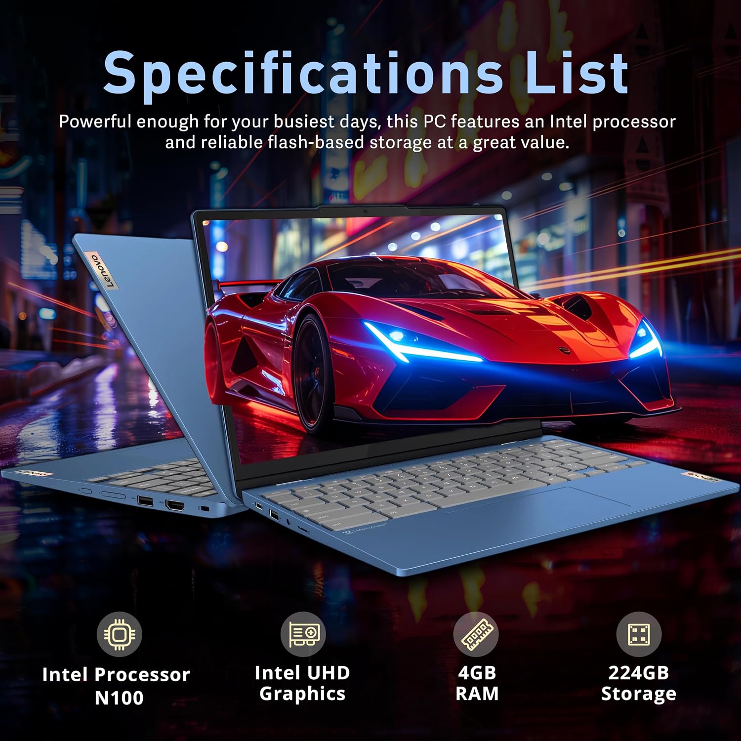 Lenovo Flex 3i Chromebook 12.2' WUXGA Touchscreen 2-in-1 Laptop, Intel N100, 4GB LPDDR5, 224GB Storage (64GB eMMC+160GB Docking Station Set), Intel UHD Graphics, HD Webcam, Wi-Fi 6, Chrome OS, Blue