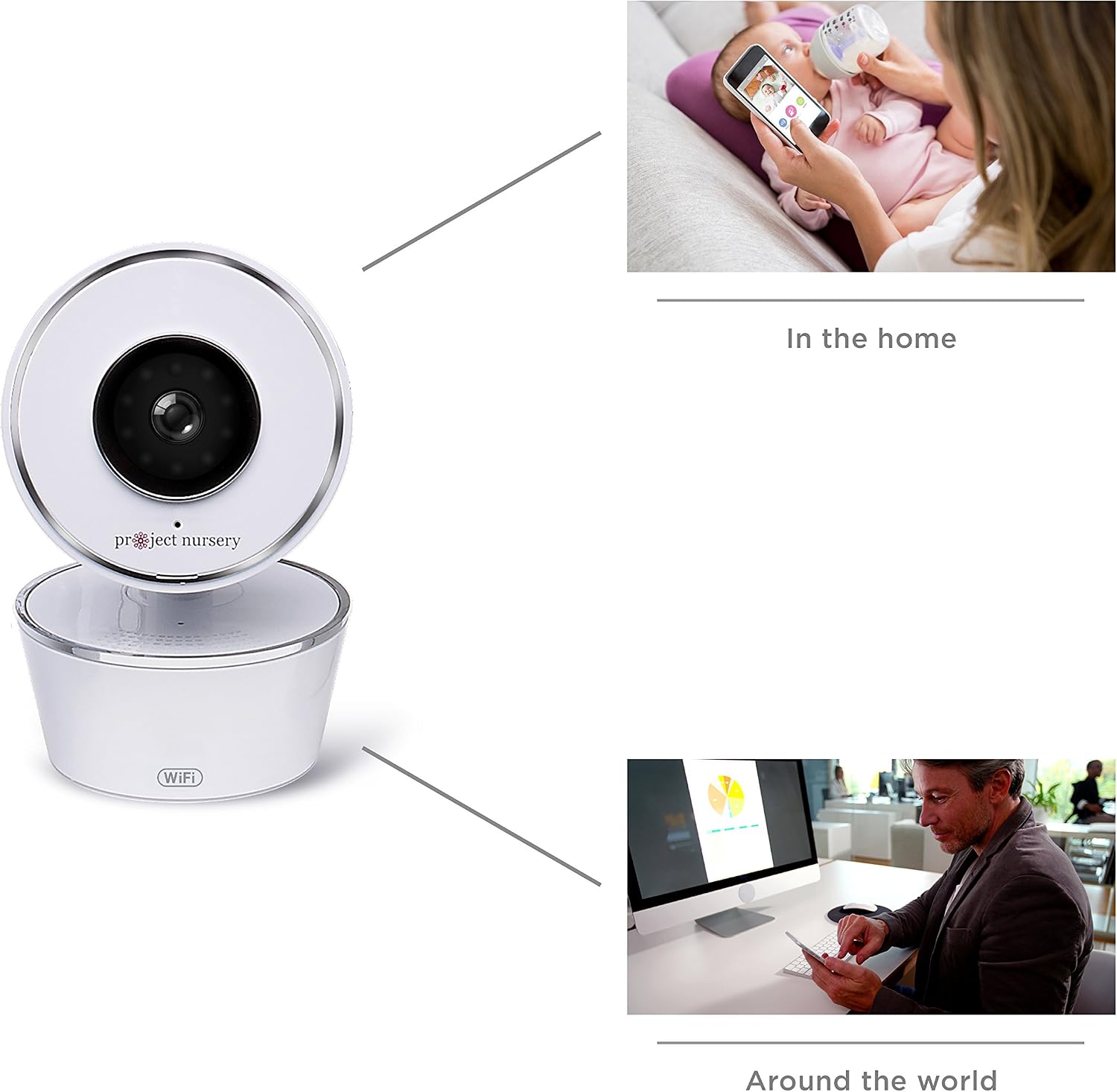 Project Nursery Smart Wi-Fi Baby Monitor, Alexa and Google Assistant Enabled with WiFi, Plays Lullabies, Sound and Motion Alerts, Two-Way Communication, Night Vision
