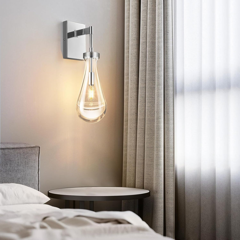 Raindrop Wall Sconces Chrome Sconces Wall Decor Modern Wall Lighting Glass Bathroom Sconces Indoor Vanity Light Wall Lamp for Bedroom Living Room Stair (1 Pack)