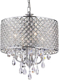 Edvivi Marya 4-Lights Chrome Round Crystal Chandelier Ceiling Fixture | Beaded Drum Shade