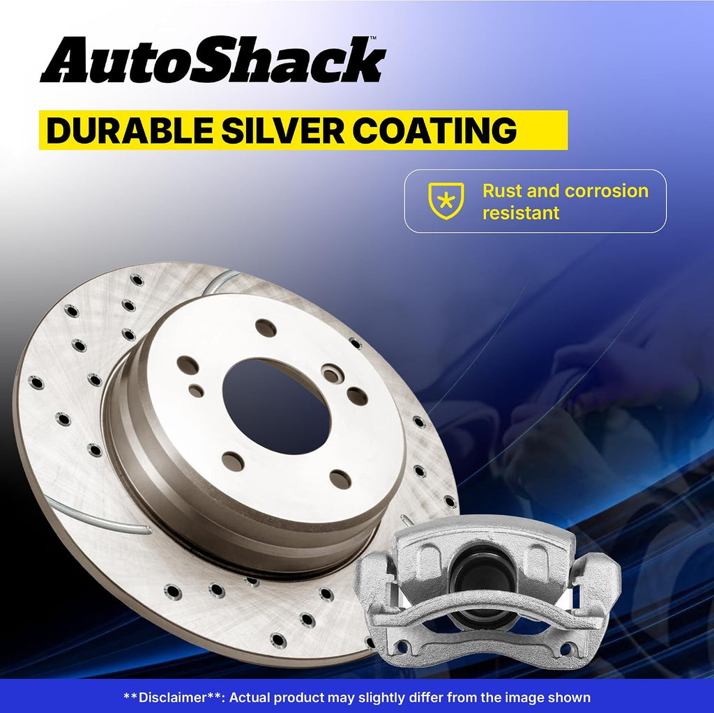 AutoShack Front & Rear Brake Rotors & Calipers for Honda, Civic 2006-2011, FWD L4 1.8L - Silver Zinc Coated Drilled & Slotted - SilverShield Pro