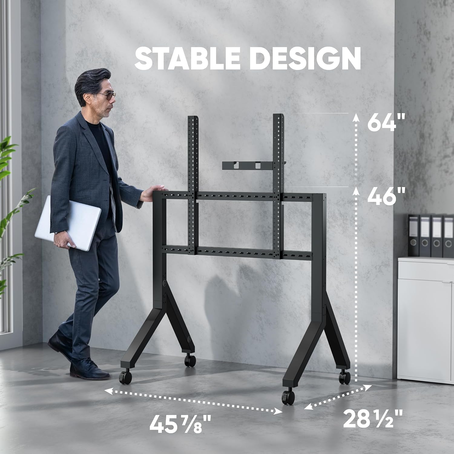 ONKRON Mobile TV Stand on Wheels for 70-110 Inch Screen, max Load 276 lbs, Heavy Duty TV Portable Stand, VESA 200x200-1000x800, Adjustable, Movable TV Cart Rolling TV Stand with Shelf Black