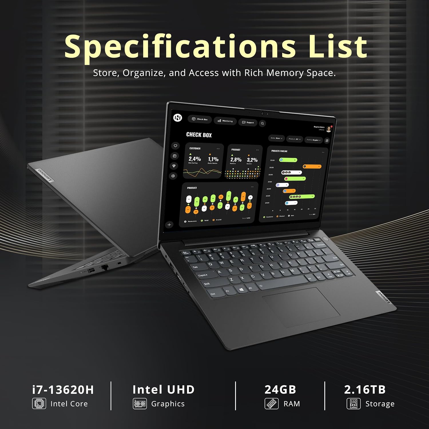 Lenovo V14 14' FHD Business Laptop, Intel i7-13620H, 24GB DDR4 RAM, 2.16TB Storage(2TB SSD+160GB Docking Station Set), Intel UHD Graphics, Wi-Fi 6, Webcam, Windows 11 Pro, Black