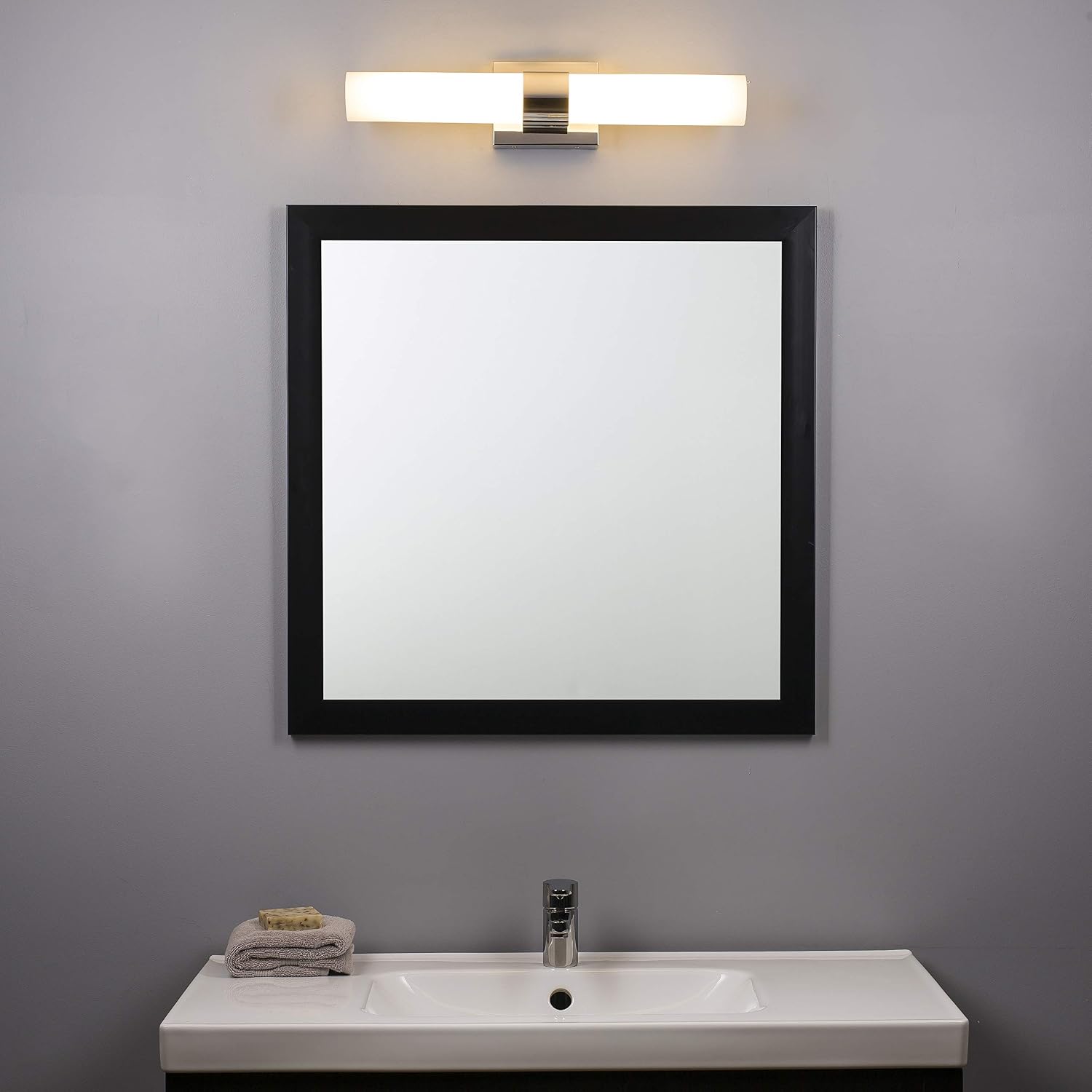 Linea di Liara Perpetua Modern LED Bathroom Vanity Light Bar 22 Inch Chrome Bathroom Light Fixtures Over Mirror and Over Sink, Dimmable White Frosted Glass Shade, UL Listed