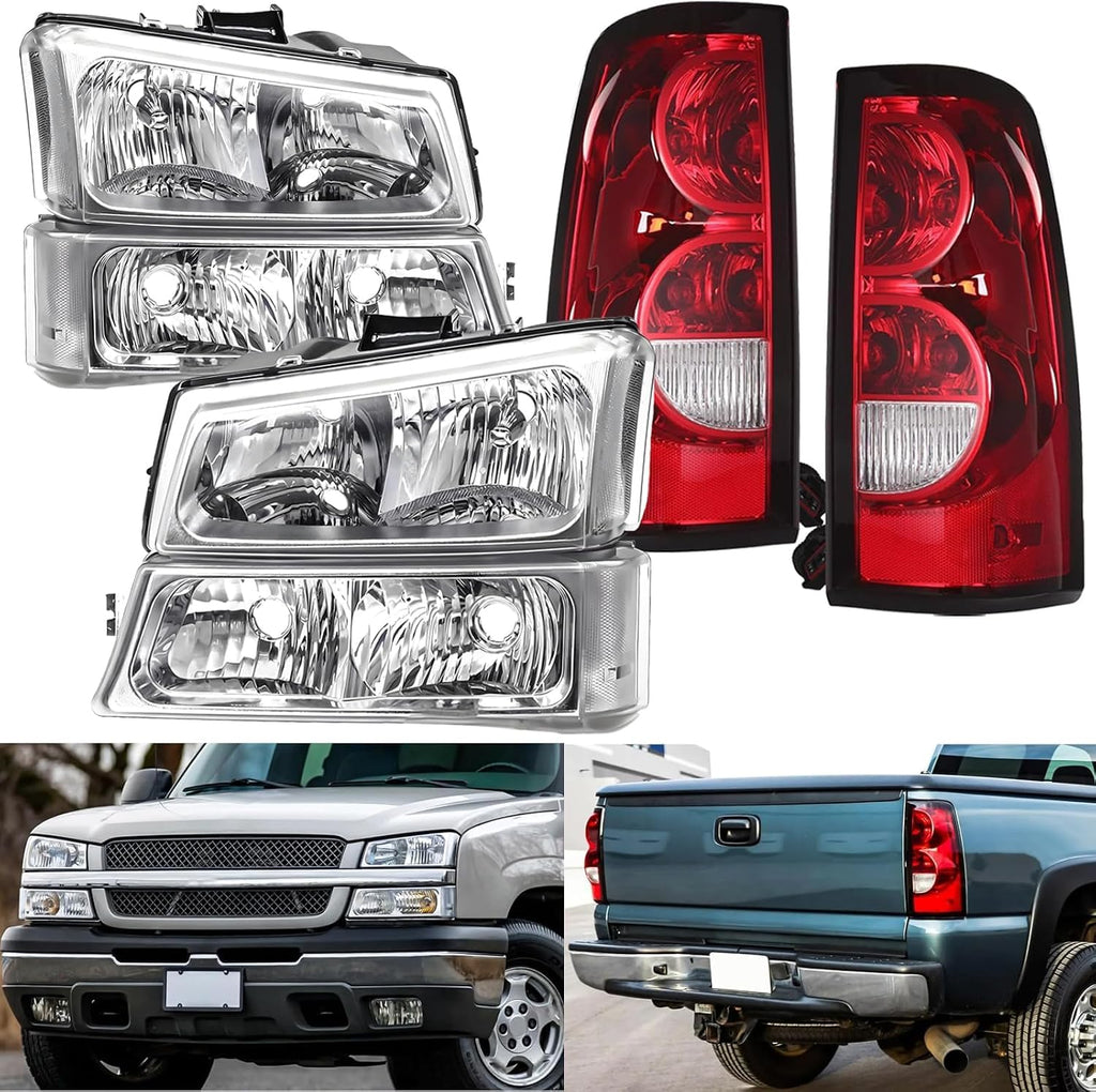 Headlights and Tail Lights Assembly Set For 2003 2004 2005 2006 Chevy Silverado 1500 2500 3500& HD Pickup/For 2007 Chevy Silverado Classic Truck Replacement Bumper Headlamps&Rear Brake Lamps(LH&RH)