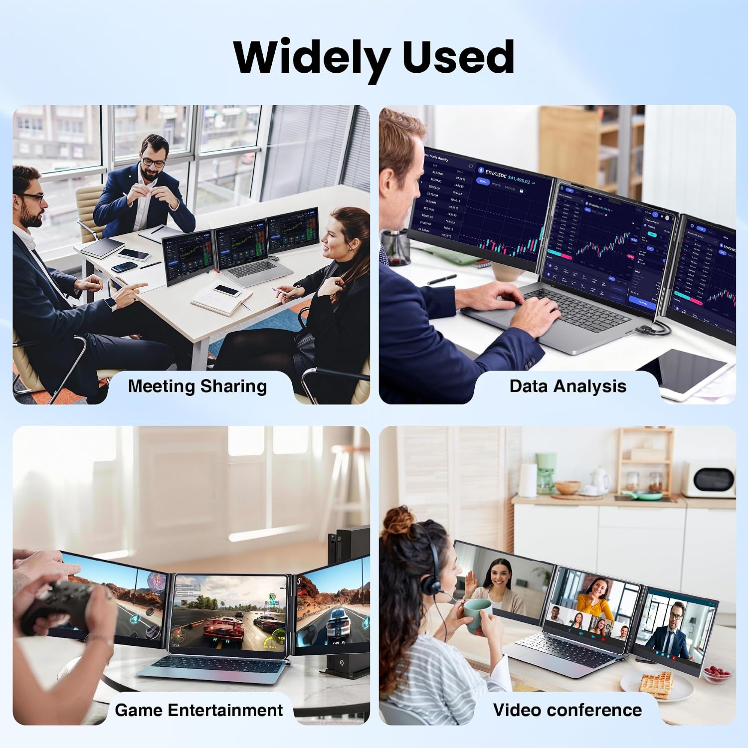 Laptop Screen Extender, 15.6' Ultra Light & Thin Triple Portable Monitor for Laptop with 1080P FHD IPS Display, Two Cable USB-C/HDMI Plug-Play Monitor Extender for Mac/Win/Android, Fits 13-17' Laptops