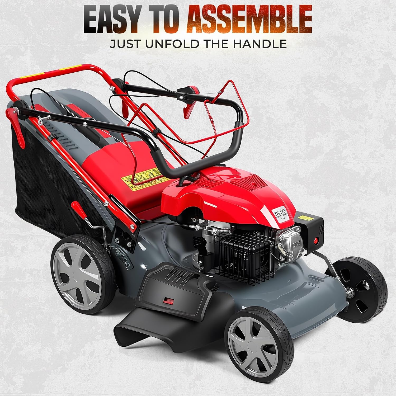 173cc Self Propelled Gas Lawn Mower, 20' 3-in-1 Mulch/Bag/Side-Discharge with 60L Bag,Heavy Duty for Hills, Thick Grass & Large Yards, Rear Wheel Drive for Easy Maneuvering Red