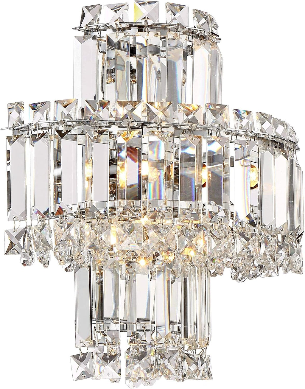 Vienna Full Spectrum Magnificence Mid Century Modern Wall Light Sconce Chrome Silver Hardwired 11 1/2' Wide Fixture Tiered Clear Crystal for Bathroom Vanity Mirror House Home Hallway Room Decor
