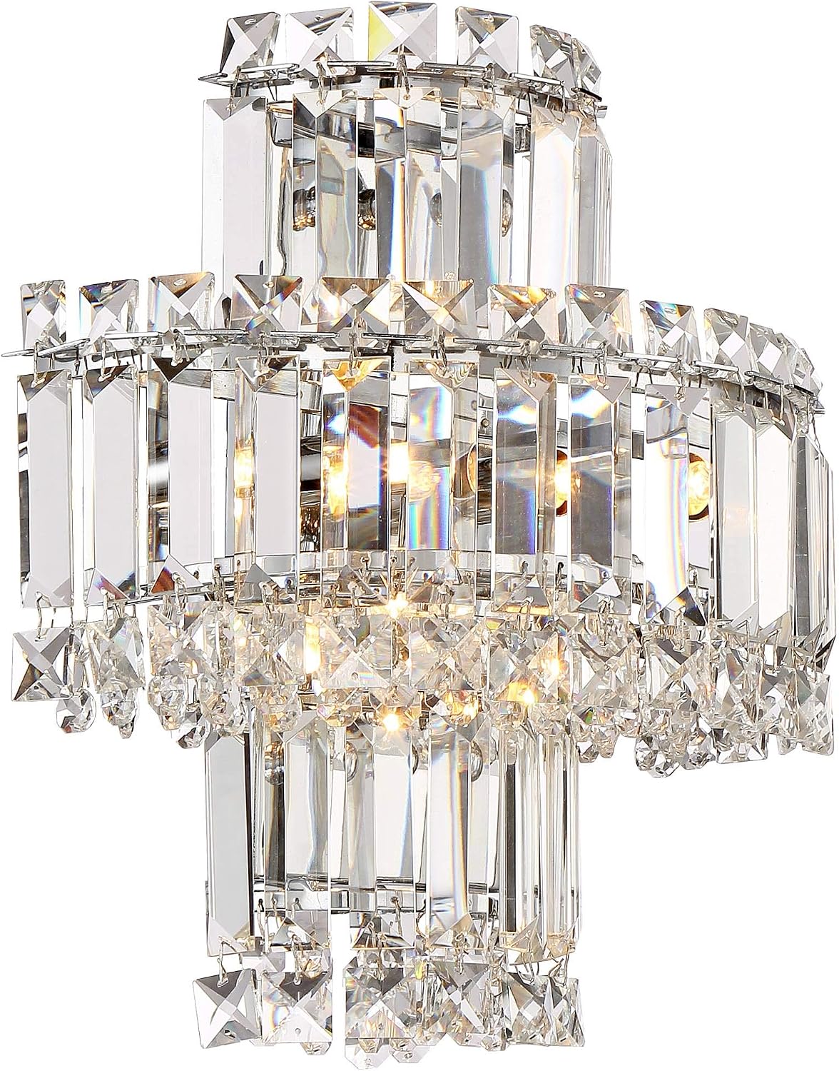 Vienna Full Spectrum Magnificence Mid Century Modern Wall Light Sconce Chrome Silver Hardwired 11 1/2' Wide Fixture Tiered Clear Crystal for Bathroom Vanity Mirror House Home Hallway Room Decor