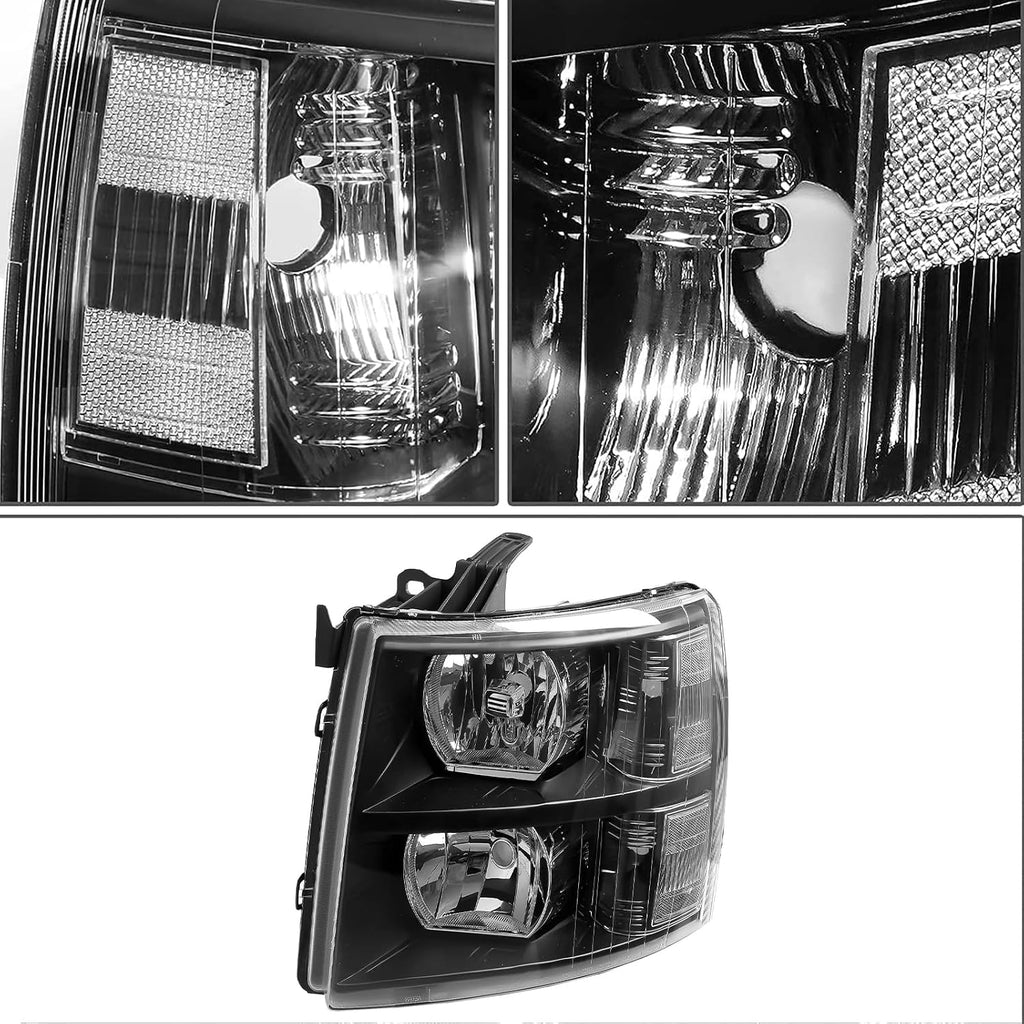 Headlights Tail Lights Combo Compatible with 2007-2013 Chevy Silverado 1500,2007-2014 Chevrolet Silverado 2500HD 3500HD Replacement Head lights Rear Brake Lamp Assembly, Black Housing Clear Lens