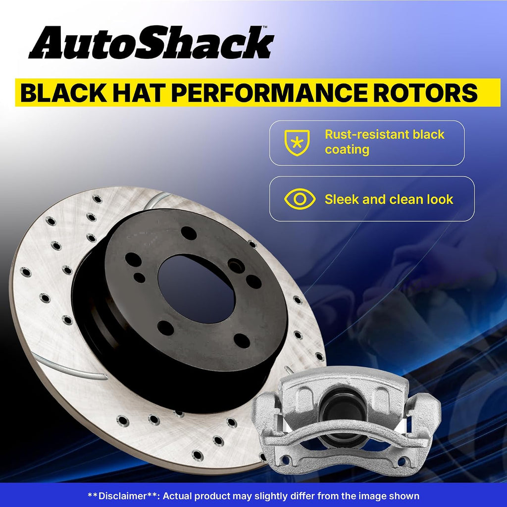 AutoShack Front & Rear Brake Rotors & Calipers for Honda, Civic 2006-2011, FWD L4 1.8L - E-Coated Drilled & Slotted - ShadowGuard