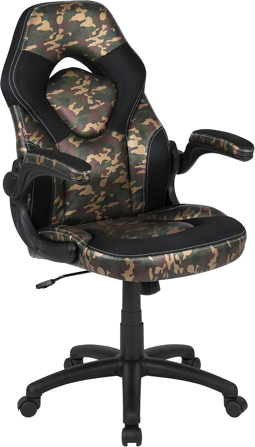 Flash Furniture Black Gaming Desk and Camouflage/Black Racing Chair Set with Cup Holder, Headphone Hook, and Monitor/Smartphone Stand