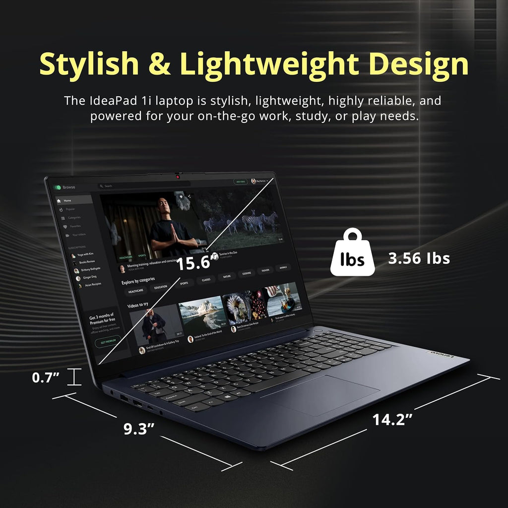 Lenovo IdeaPad 1i 15.6' FHD Touchscreen Laptop, Intel i5-1335U, 8GB RAM, 416GB Storage (256GB SSD+160GB Docking Station Set), Iris Xe Graphics, Number Pad, Webcam, Copilot, Wi-Fi 6, Win 11 Pro, Blue