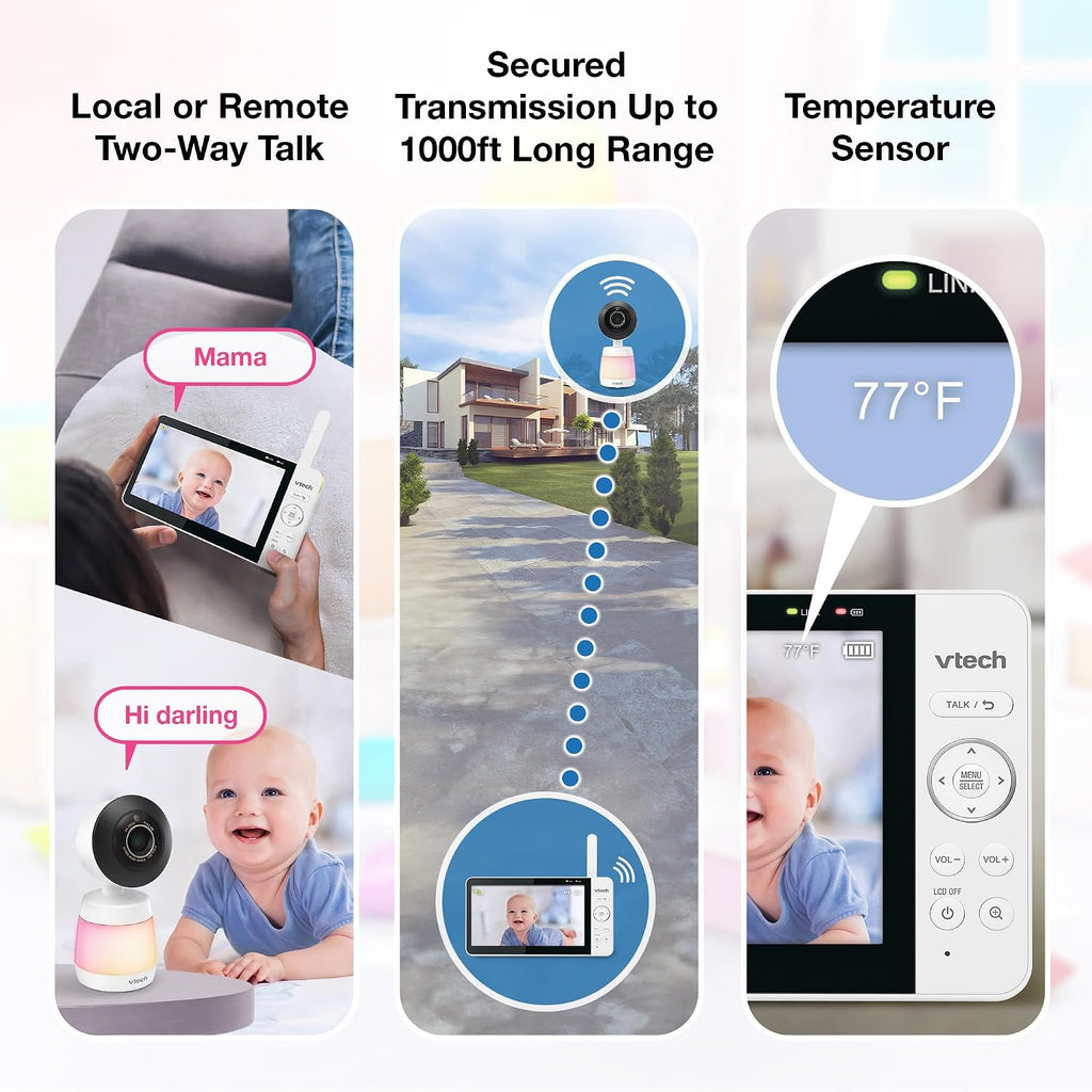VTech WiFi Baby Monitor with 2 Cameras & 7' IPS Split Screen – 2K Sensor, 1080p HD App, 24X Zoom, Motion Alerts, Video Recording, Night Vision, Free App | Smart HQ Max Twin