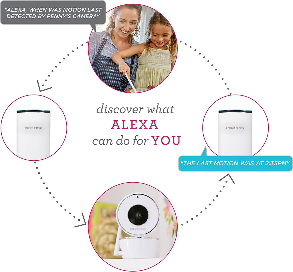 Project Nursery Smart Wi-Fi Baby Monitor, Alexa and Google Assistant Enabled with WiFi, Plays Lullabies, Sound and Motion Alerts, Two-Way Communication, Night Vision