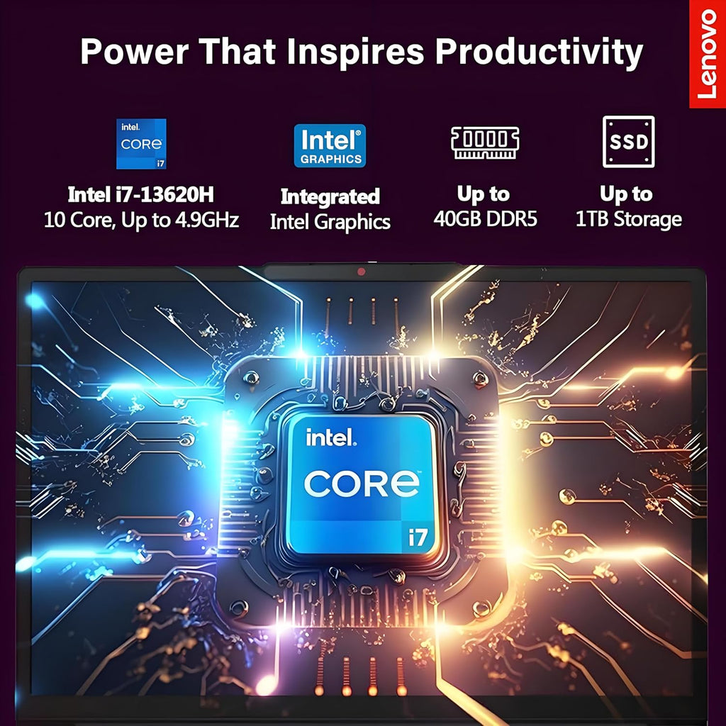 Lenovo Slim 3 15' Business Laptop w/Office 365 for The Web, Intel Core i7-13620H, Copilot AI Ready, 24GB DDR5 RAM, 1TB SSD Storage, Windows 11, WOWPC USB, No Mouse