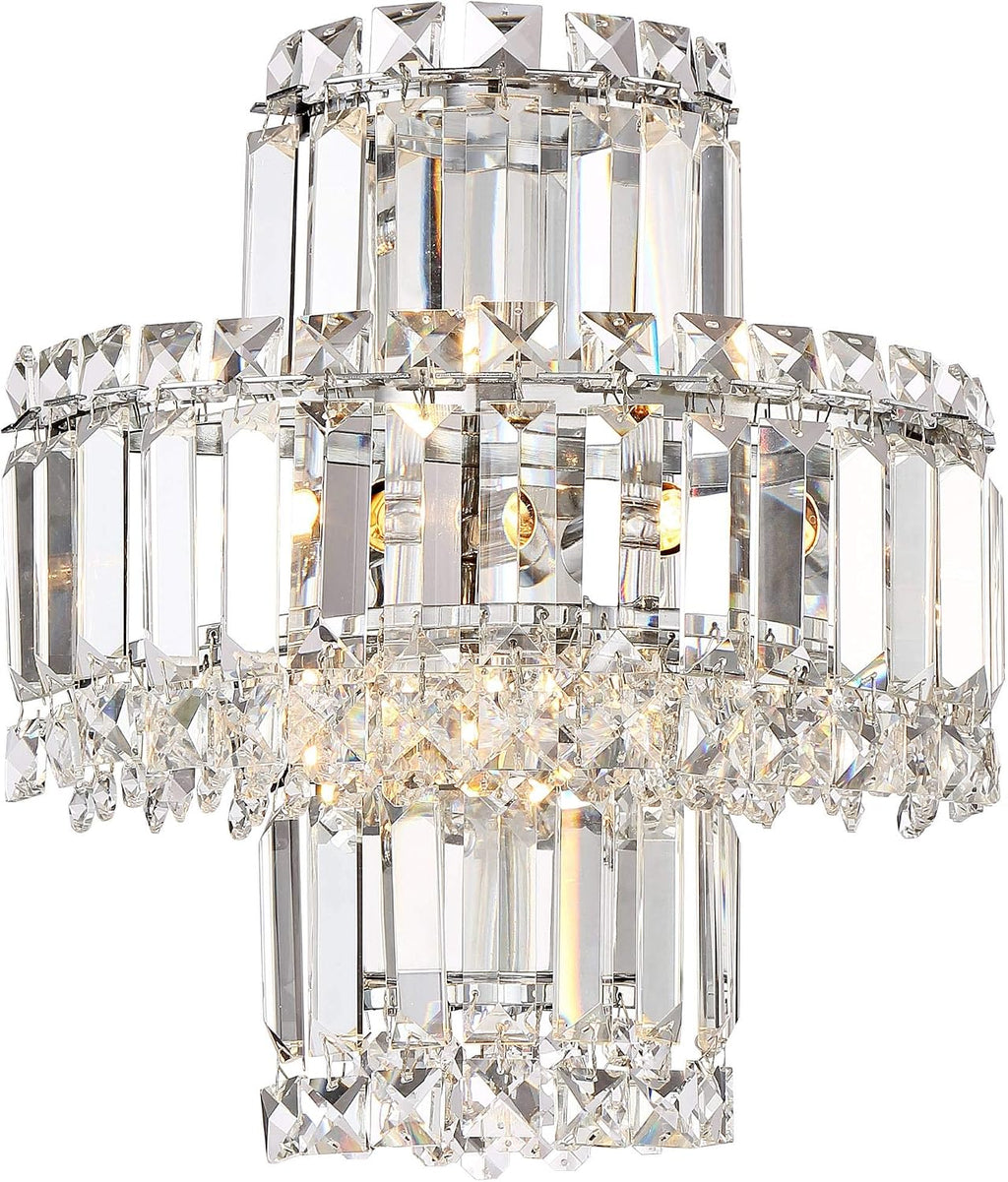 Vienna Full Spectrum Magnificence Mid Century Modern Wall Light Sconce Chrome Silver Hardwired 11 1/2' Wide Fixture Tiered Clear Crystal for Bathroom Vanity Mirror House Home Hallway Room Decor