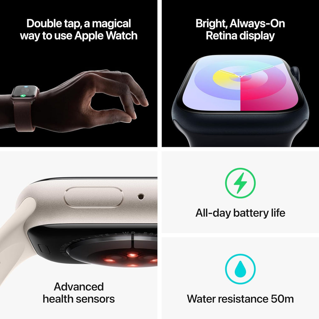 Apple Watch Series 9 [GPS + Cellular 41mm] Smartwatch with Pink Aluminum Case with Pink Sport Band S/M. Fitness Tracker, ECG Apps, Always-On Retina Display