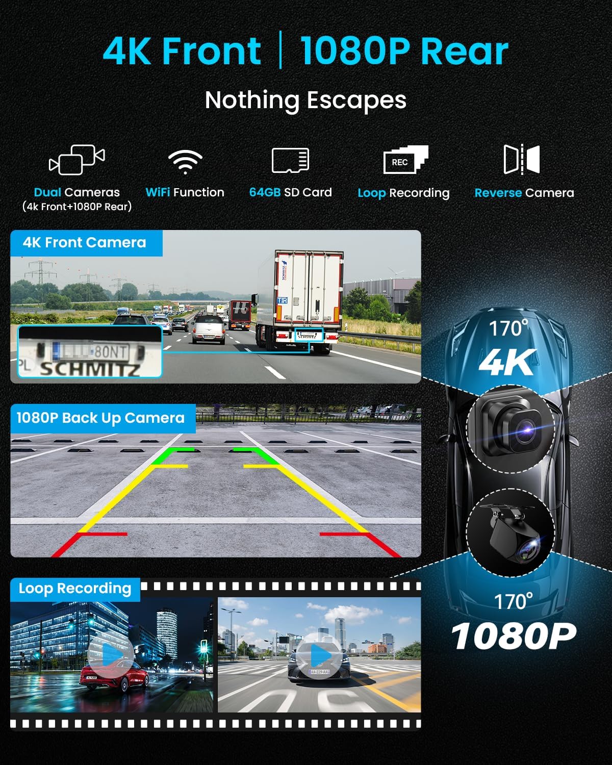 11' Extra Large Wireless Apple CarPlay Screen for Car – Ultra-Slim 0.16 Inch Touchscreen Car Stereo with Android Auto, 4K Dash Cam, 1080p Backup Camera, GPS, Mirror Link, Voice Control