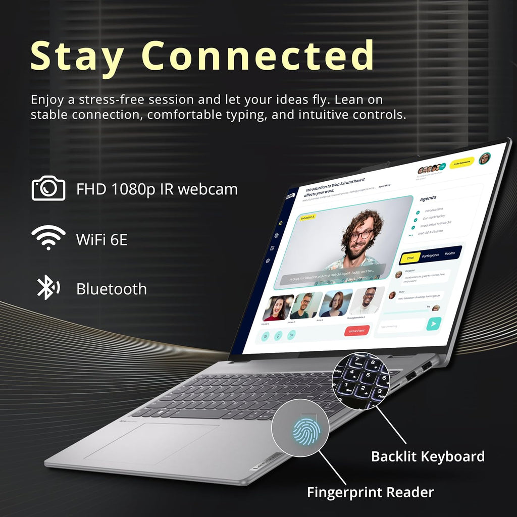 Lenovo Yoga 7 2-in-1 16' WUXGA Touch Laptop, AMD Ryzen 7 8840HS, 16GB LPDDR5X, 1.5TB Storage (512GB SSD+1TB Docking Station Set), Backlit Keyboard, Fingerprint Reader, FHD IR Webcam, Win 11 Pro, Gray