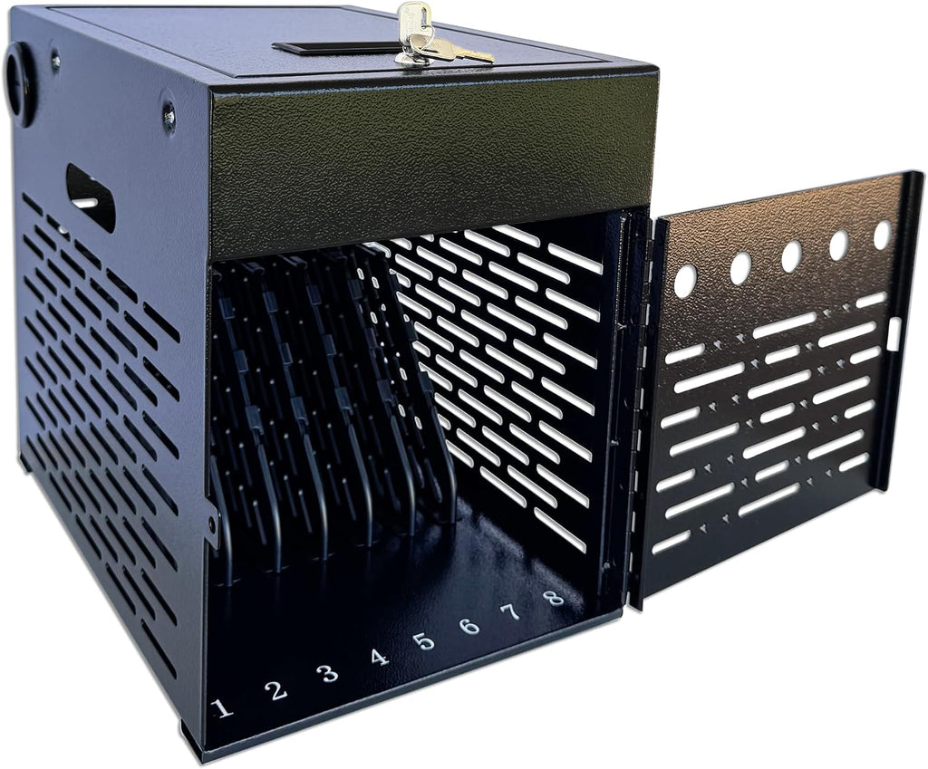8-Device Tablet & Laptop Charging Station, Lockable Steel Charging Cabinet for Chromebooks, iPads & Devices Up to 14', Multi-Device Storage Organizer for Classroom, Office & Library, Black