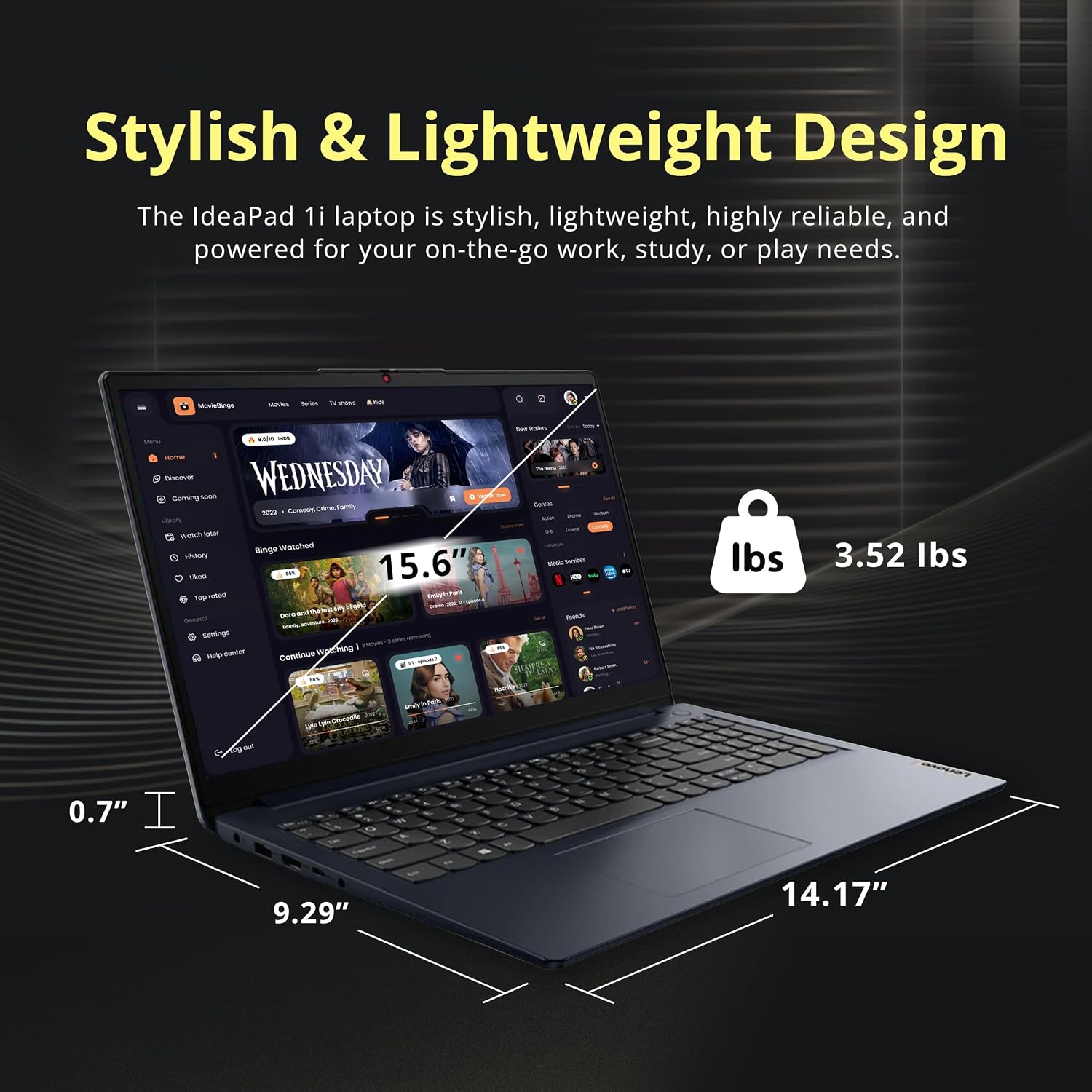 Lenovo IdeaPad 1i 15.6' FHD Touchscreen Laptop, Intel i5 1235U, 8GB RAM, 672GB Storage(512GB SSD + 160GB Docking Station), Intel Iris Xe Graphics, HD Camera, Dolby Audio, Wi-Fi 6, Win 11 Pro, Blue