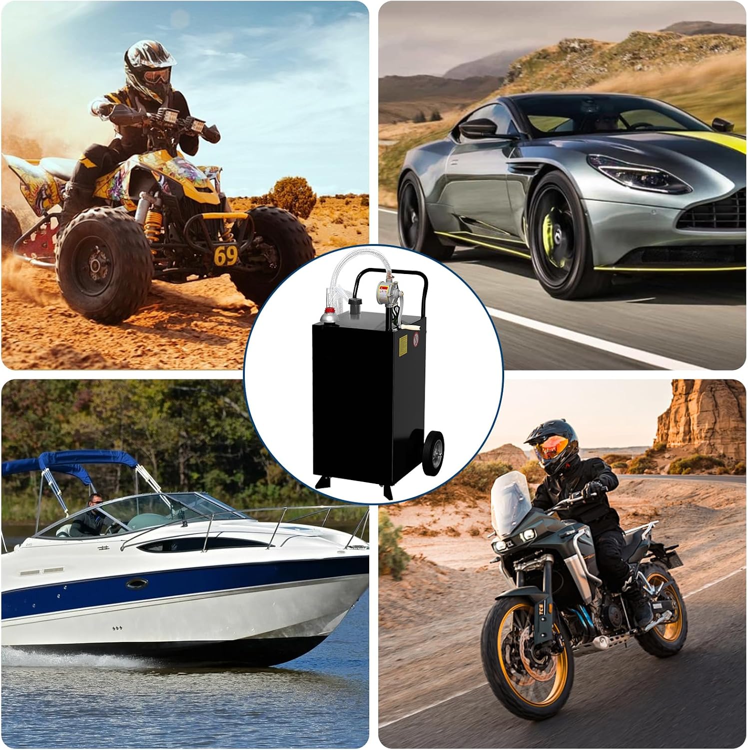 40 Gallon Fuel Caddy, Fuel Transfer Tank with Pump, Gas Storage Tank, Gasoline Diesel Fuel Container for Cars, Lawn Mowers, ATVs, Boats, More, Black