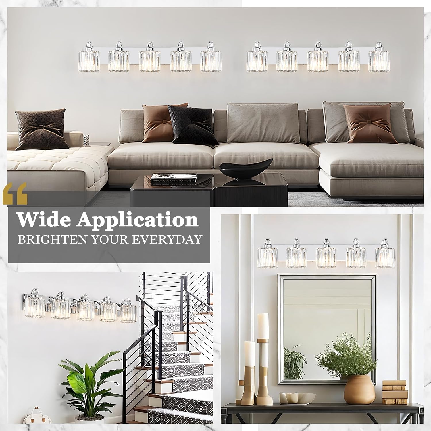 5-Light Modern Bathroom Light Fixture Chrome Vanity Lights Over Mirror Wall Sconce Lighting with K9 Crystal Shades Bathroom Wall Lamp E26 Base for Bedroom, Living Room, Hallway