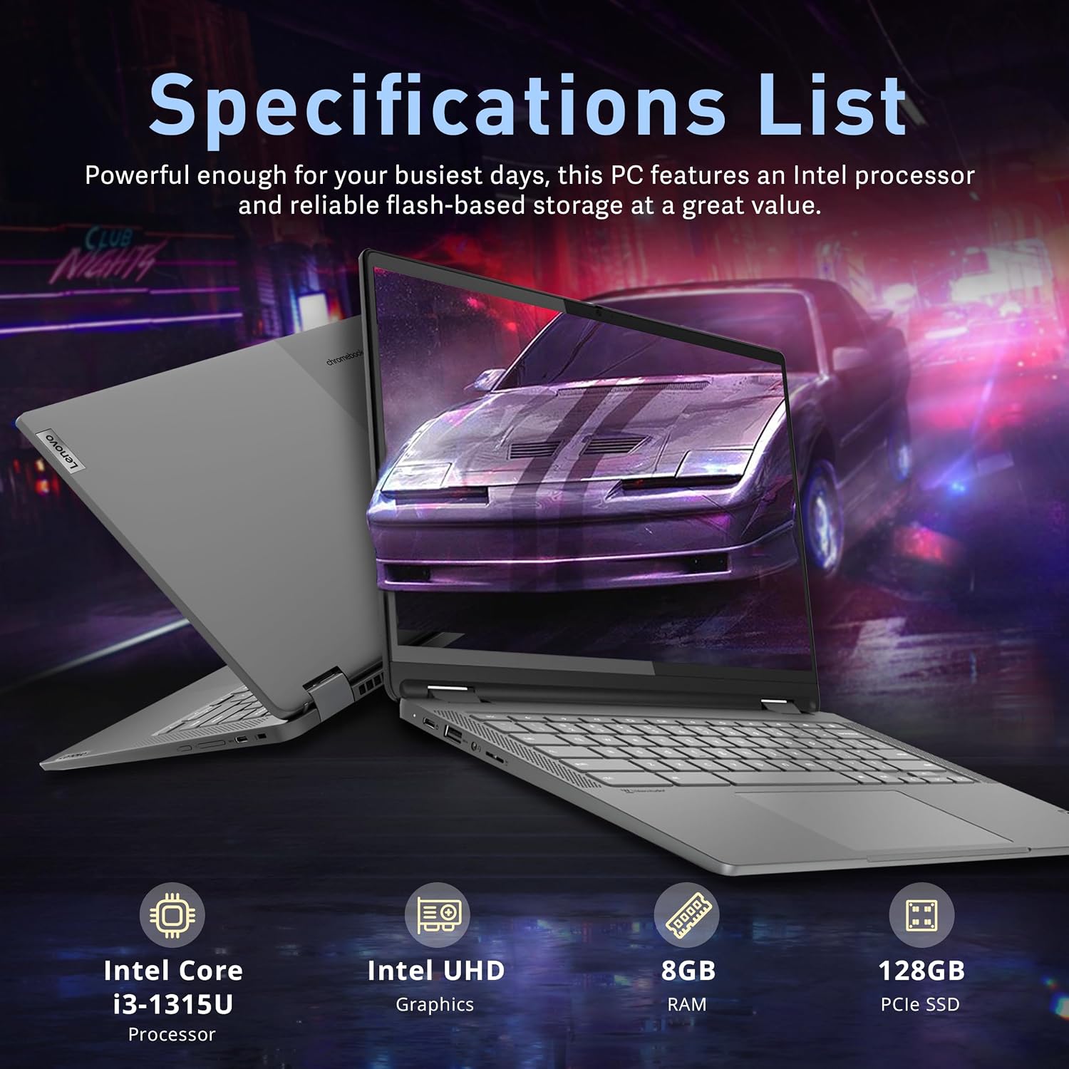 Lenovo IdeaPad Flex 5i Plus Chromebook, 14' WUXGA 2-in-1 Touchscreen Laptop, Intel i3-1315U, 8GB RAM, 128GB SSD, Intel UHD Graphics, Backlit Keyboard, Chrome OS, Gray (Renewed)