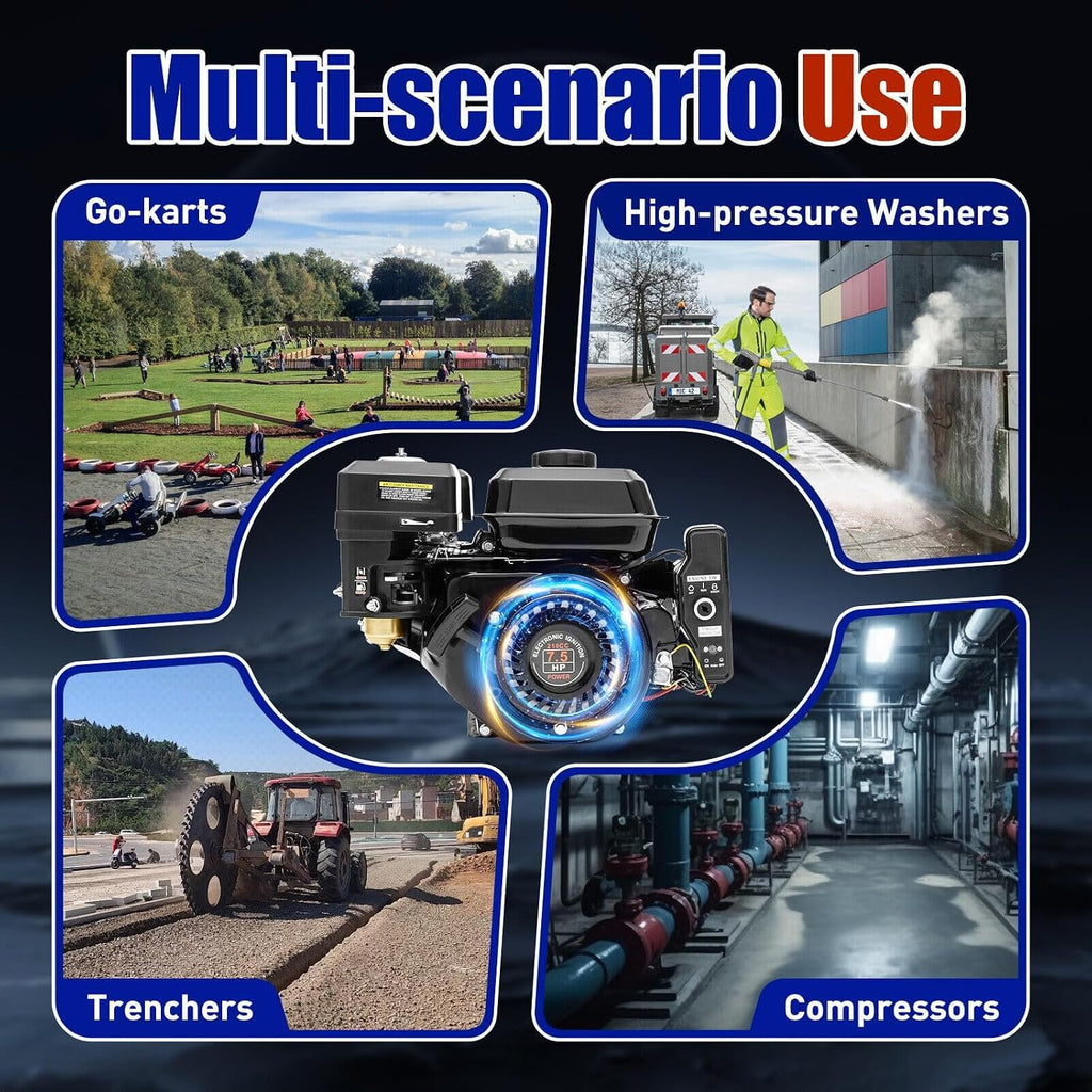 7.5HP 4 Stroke Gas Engine 210CC Electric Start Horizontal Engine OHV Gasoline Engine Upgrade Version for Go Kart Pressure Washers Log Splitters