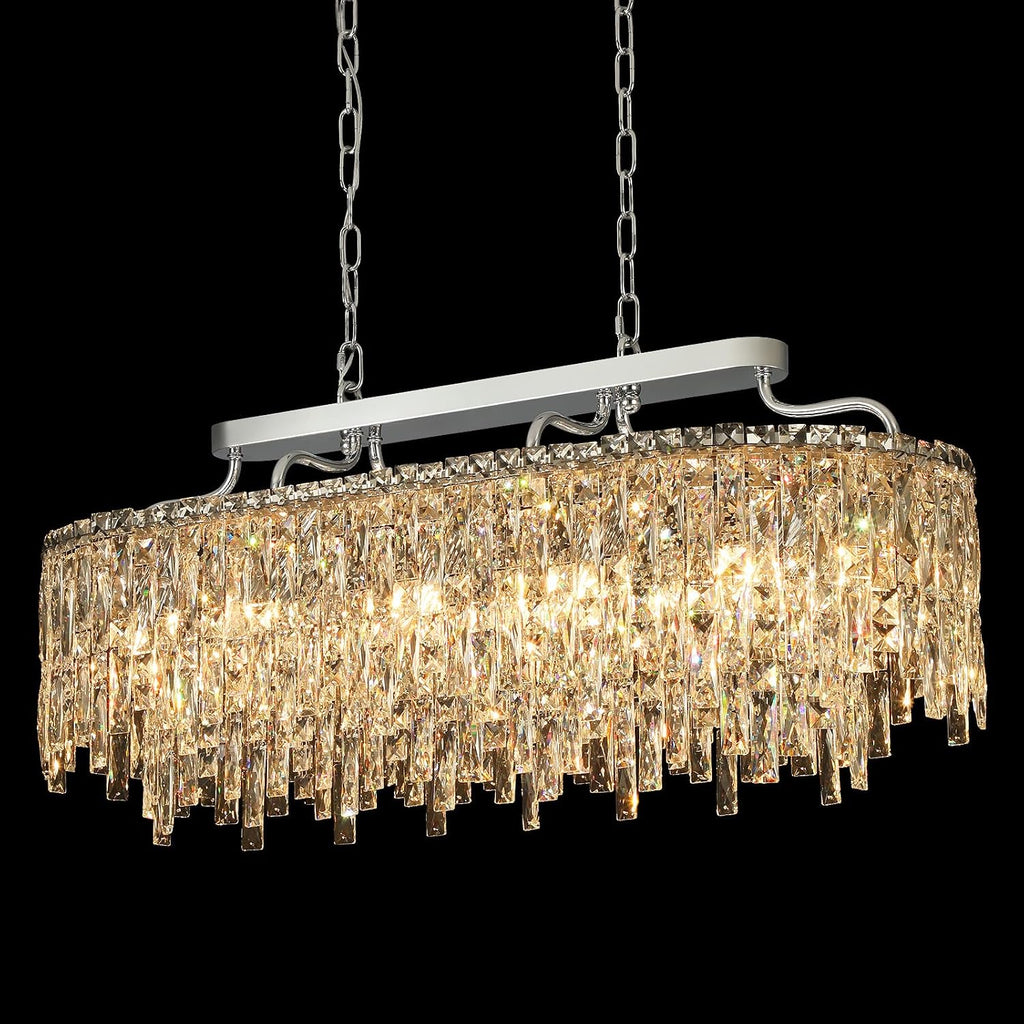 12-Lights Modern Luxury Crystal Chandeliers for Dining Room Light Fixtures Over Table | L36 Chrome Crystal Kitchen Island Lighting | Oval Hanging Chandeliers for Living Room Kitchen Bathroom