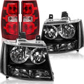 Headlights and Taillights Assembly Combo for 2007-2014 Chevy Tahoe Suburban Head Lamps/Red Rear Tail Brake Signal Lights Replacement Driver and Passenger Side,Black Housing Clear Reflector