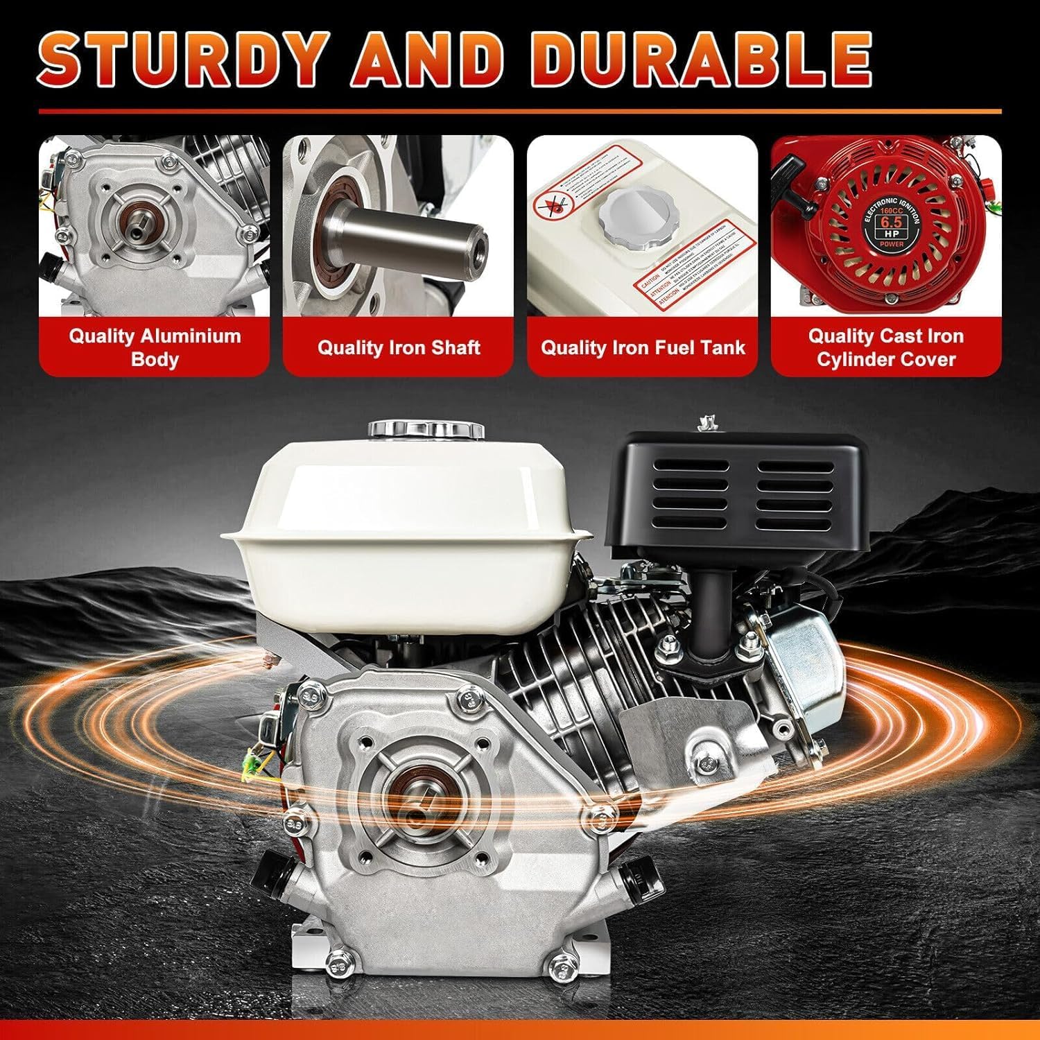 PIAOYUE- 6.5HP 4 Stroke Gasoline Engine OHV Air Cooled Single Cylinder Pull Start Motor, 200CC Gas Engine Motor For Honda GX160 OHV Pull Start Compressor Scarifier, Lawnmower