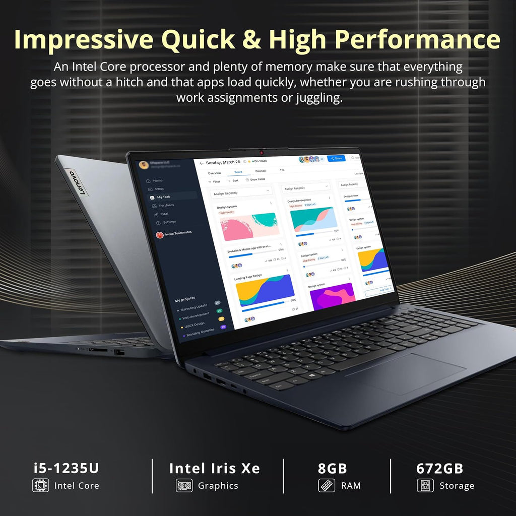 Lenovo IdeaPad 1i 15.6' FHD Touchscreen Laptop, Intel i5 1235U, 8GB RAM, 672GB Storage(512GB SSD + 160GB Docking Station), Intel Iris Xe Graphics, HD Camera, Dolby Audio, Wi-Fi 6, Win 11 Pro, Blue